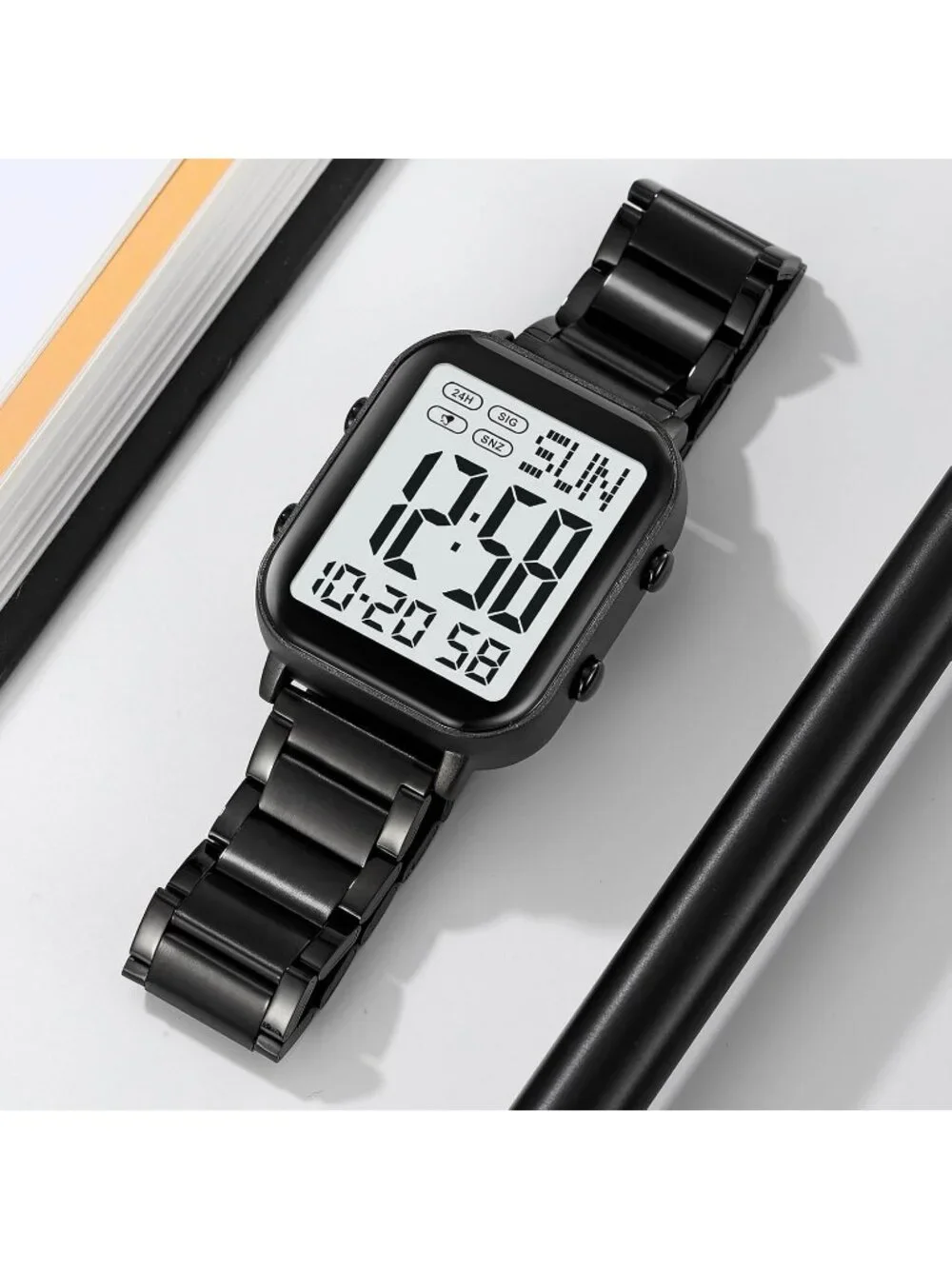 Unisex Black White Analog Stainless Steel Waterproof Electronic Digital Watch